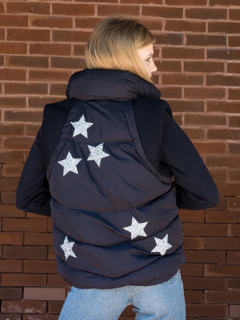 Silver Star Black Puffer Vest